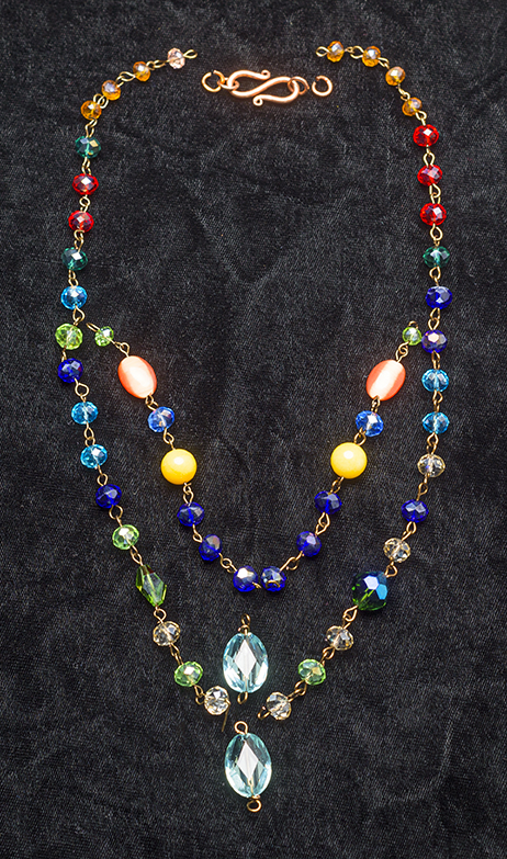 Nancy Chase's Double Drop Necklace - , Contemporary Wire Jewelry, Loops, Wire Loop, Wrapped Wire Loop, connect all the bead links and add the drops and clasp